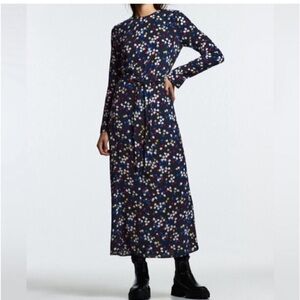 Floral Dot Navy Long-Sleeve Maxi Dress